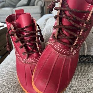 LL Bean red duck boot